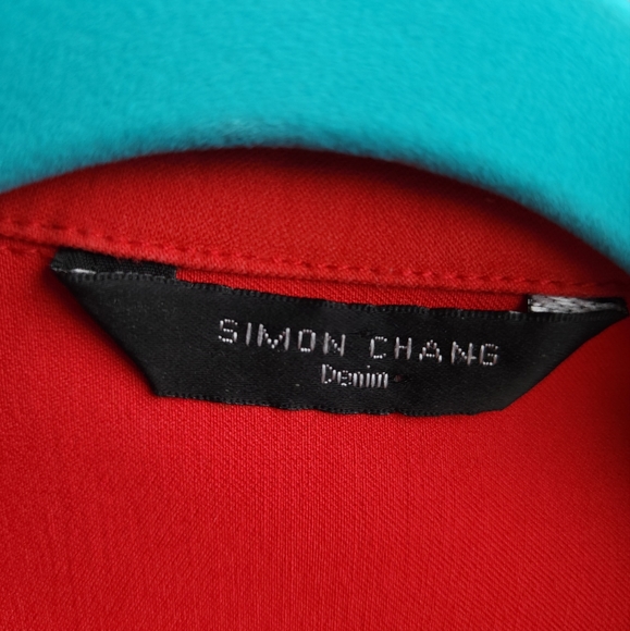 SIMON CHANG DEEP CORAL STRETCHY DENIM JACKET ~ SIZE 4 - Picture 4 of 8